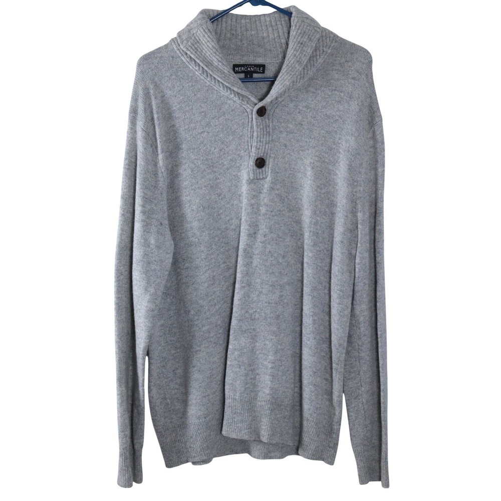 J. Crew Mercantile Mens Large Gray Shawl Collar Button Pullover Sweater Knit L - Picture 2 of 7